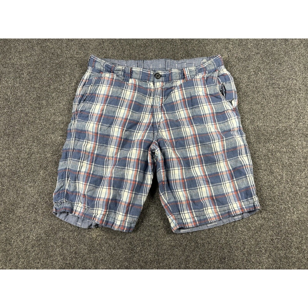 tommy bahama reversible linen shorts Men's 33X9 Blue White Red Plaid Colorful
